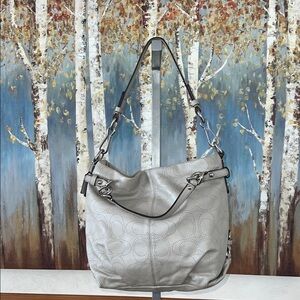 Coach Gray Perforated Leather Brooke Convertible Shoulder Bag